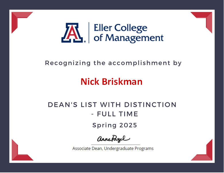 Dean's List Distinction Spring 2025